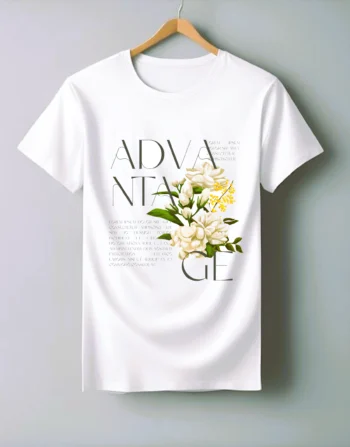 Elegant ‘ADVANTAGE’ Design with Cream Gardenia & Mimosa Botanical Unisex T-Shirt.
